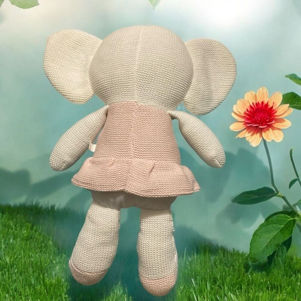 Living Textiles Baby Amelia Elephant PinkWhite Rattle Washable Crochet Knit Toy‎ - Picture 8 of 13